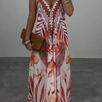 Bohemian Style Unique Print Sleeveless Backless Loose Maxi Dress