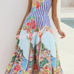 Unique Printed Spaghetti Strap Square Neck Casual Holiday Maxi Dress