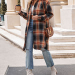 Zeagoo Plaid Longline Button-Up Shacket Lapel Neck Long Sleeve Shirt Pocket