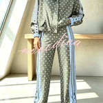 Lucienne Polka Dot Striped Star Print Zipper High Neck Pocket Sporty Jacket
