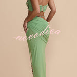 Emara Stretch Mesh Hand Beaded Trim Gathered Sweetheart Crop Halter Vacation Tank