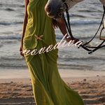Touch of Drama Mesh Butterfly Metal Clips One Shoulder Backless Maxi Dress