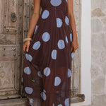 Polka Dot Print Mesh Spaghetti Strap Square Neck Vacation Maxi Dress