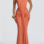 Thekla Stretch Slinky Jersey High Neck Ruched Backless Drape Maxi Dress
