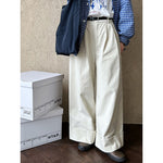 Cuffed Wide-leg Cotton High-rise Straight-leg Trousers