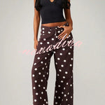 Retro Style Polka Dot Print High Waist Pocketed Wide Leg High Waisted Jeans