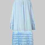 A-Line Long Sleeves Layered Pleated Pockets Solid Color Split-Joint Lapel Midi Dresses Shirt Dress