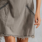 Vintage Distressed Wash Khaki Denim Raw Hem Mini Dress
