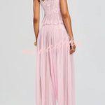 Dreamy Crinkle Chiffon Lace Trim Tank and High Rise Loose Lantern Pants Set