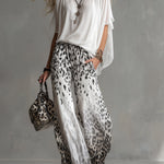 Modern And Stylish White Leopard Print Chiffon Pants