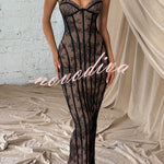 Sian Floral Lace Contrast Structural Detail Back Lace-up Strapless Slit Maxi Dress