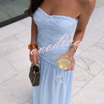 Stylish Three-dimensional Floral Chiffon Patchwork Strapless Elegant Maxi Dress