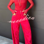 Free Moment Animal Print Metal Ring Design Pocket Wide Leg Pants