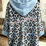 Comfortable and Casual Knit Leopard Print Half Sleeve Hoodie Sweater