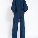 Zeagoo Women's Casual Denim Two-piece Set Loose Puffed Sleeve Blouse and Wide-leg Pants