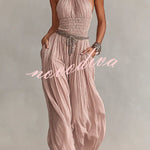 Bohemian Halter Neck Wide-Leg Jumpsuit