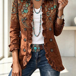 Stylish and Unique Printed Ruffle Trim Button-down Long Sleeve  Jacket