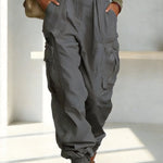 Street Style Solid Color High Waist Pocketed Loose Fit Cargo Pants