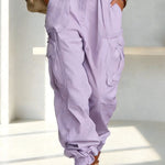 Street Style Solid Color High Waist Pocketed Loose Fit Cargo Pants