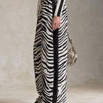 Casual Retro Black And White Color-Blocked Zebra Print Cotton Faux Suede Trim Pants