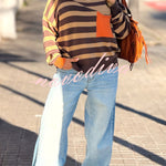 Xander Knit Color-block Stripes Wide Neck Long Sleeve Pocket Relaxed Sweater