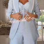 Timeless Essence Color Block Trim Button Up Long Sleeve Lapel Blazer