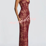 Sian Floral Lace Contrast Structural Detail Back Lace-up Strapless Slit Maxi Dress