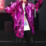 Stage Party Silver Leather  Hooded Jacket