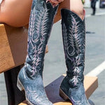 Vintage Western Cowboy Embroidered Knee-High Boots