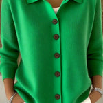 Casual Stylish Knit Solid Color Shirt Neck Button Up Long Sleeve Cardigan