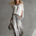 Modern And Stylish White Leopard Print Chiffon Pants