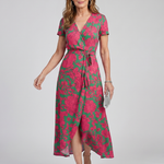 Priya | Short Sleeve Floral Wrap Midi Dress