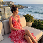 Gala | Deep V Sleeveless Painterly Pattern Midi Dress