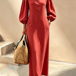 Elegant V-Neck Lantern Sleeve Maxi Dress