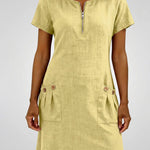 Susan | Cotton Linen Dress with Half-Zip