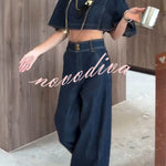 Luna Denim High Rise Pocket Adjustable Buckle Ankle Strap Harem Pants