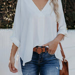 Zeagoo Zeagoo Casual V Neck Batwing 3/4 Sleeve T-Shirts Solid Color Loose Fit Cute Basic Flowy Tunic Tops