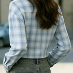 Plaid Print Loose Collar Long Sleeve Pockets Casual Shirt