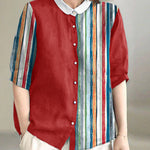 Beautiful Navy Peter Pan Collar Button Loose Fall Half Sleeve Shirt Tops