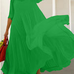 Loose Plus Size Mesh Pleated Solid Color Split-Joint Mock Neck Maxi Dresses Two Pieces Set