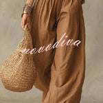 Olive Gypsy  pleated crop top and high-waisted wide-leg pants set