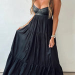 Stylish Leather Patchwork Suspender Casual Vacation Style Maxi Dresses