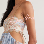 Daylight Unique Print Cutout Waist Back Lace-up Tiered Hem Maxi Dress