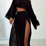 Chic slit cotton and linen casual two-piece set