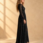 Charlotte | Black lace maxi dress with plunging V-neck