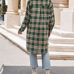 Zeagoo Plaid Longline Button-Up Shacket Lapel Neck Long Sleeve Shirt Pocket