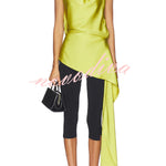 Misty Aura Satin Halter Tie-up Neck Open Back Drape Hem Top