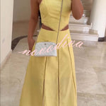 Lily Cutout Trim Side Stretch Crop Top and Elastic Waist Pocket Midi Skirt Set