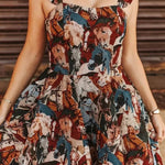 Fashionable Horse Print Square Neck Sleeveless Elegant Slim-fit Mini Dress