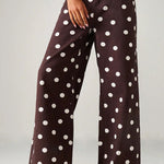 Retro Style Polka Dot Print High Waist Pocketed Wide Leg High Waisted Jeans
